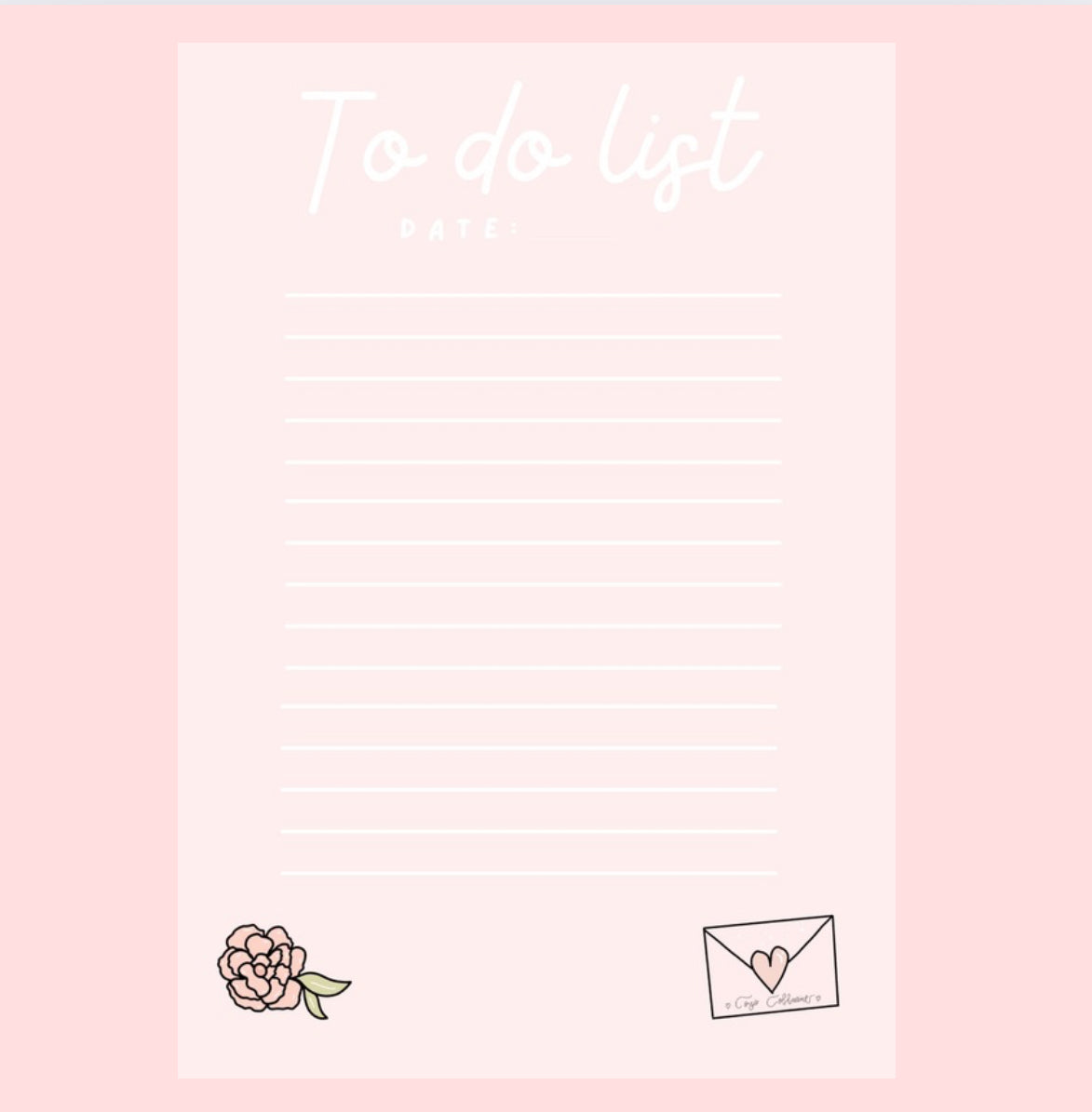 Pink and white to do list with rose and love letter decorations