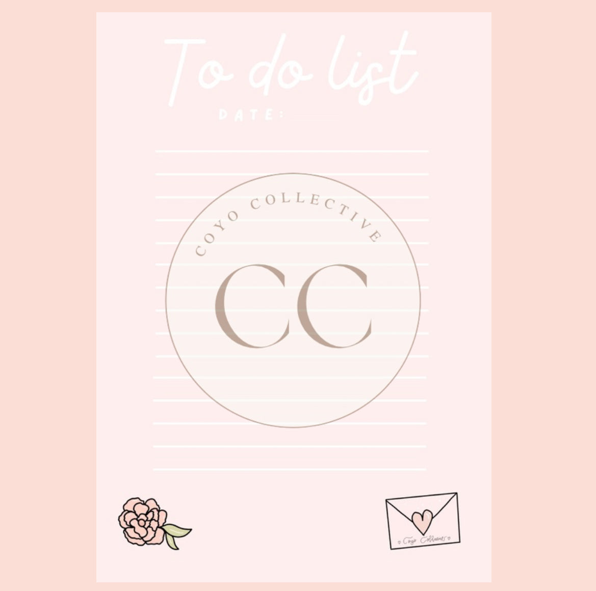 Pink and white to do list with rose and love letter decorations