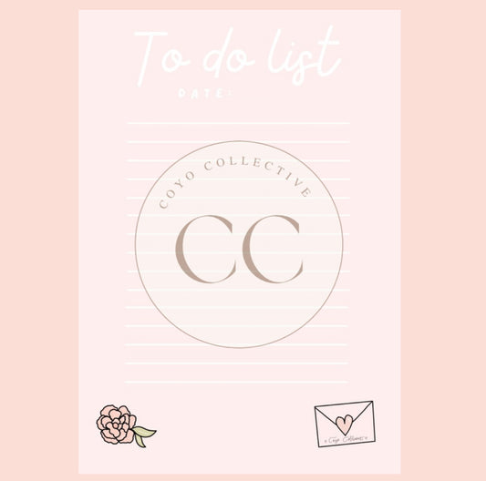 Pink and white to do list with rose and love letter decorations