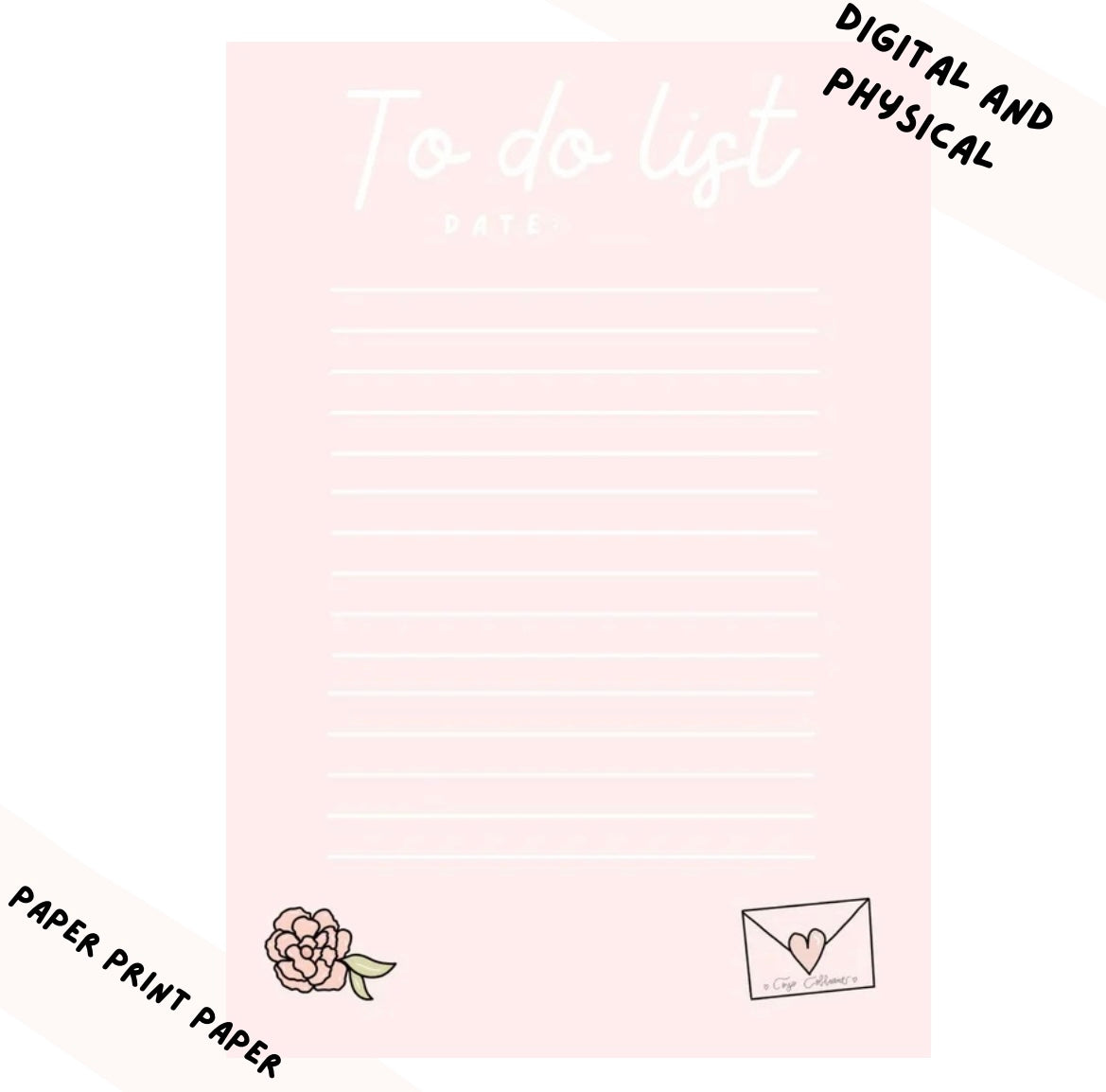 Pink and white to do list with rose and love letter decorations